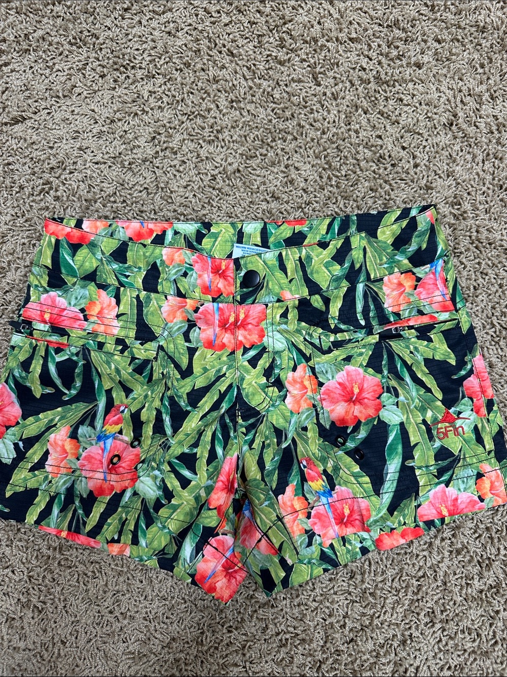 Tropical Floral High-Waist Women’s Shorts - Navy with Coral Flowers